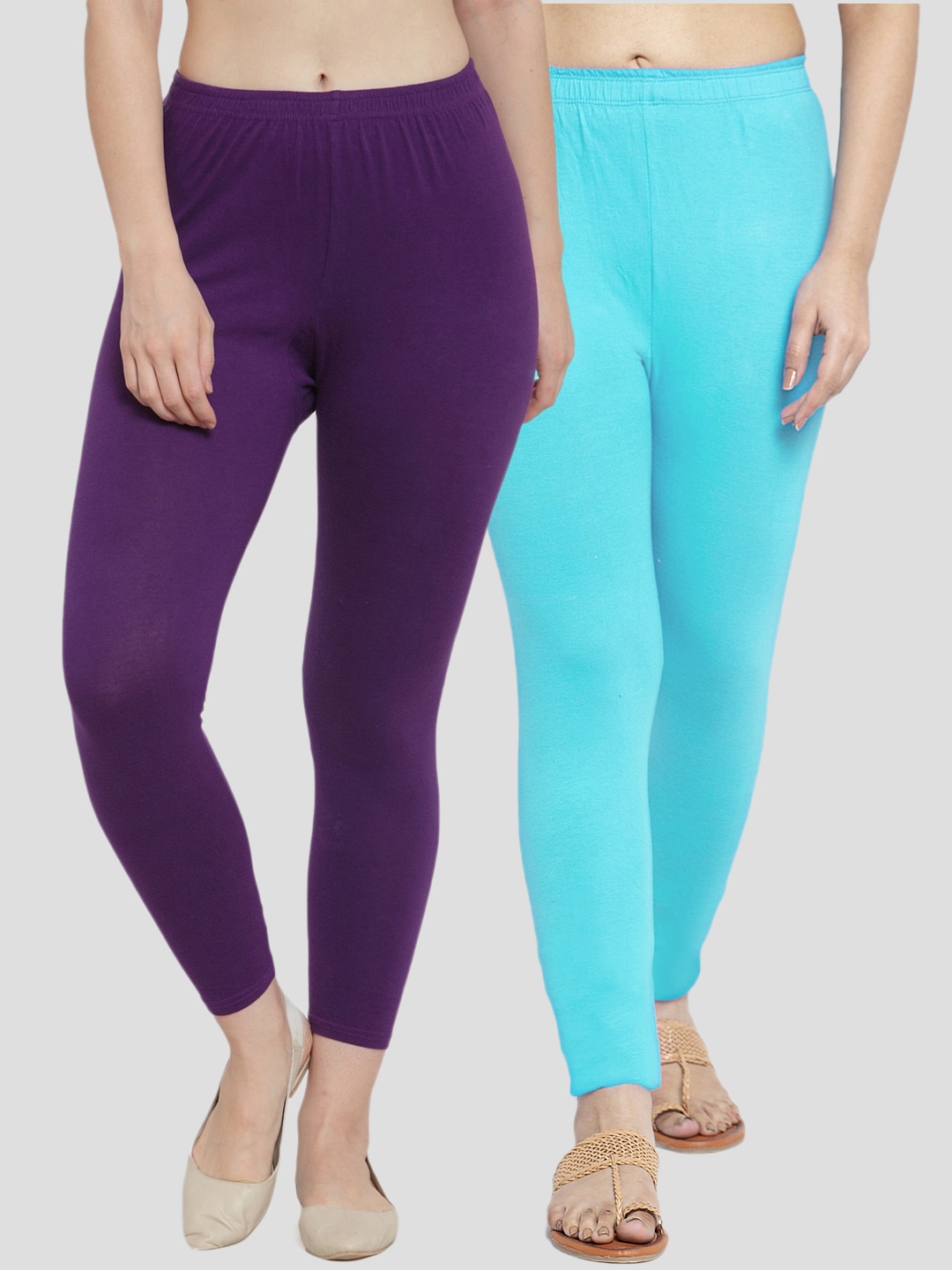 

Jinfo Women Purple and aqua Pack of 2 Solid Ankle Length Leggings