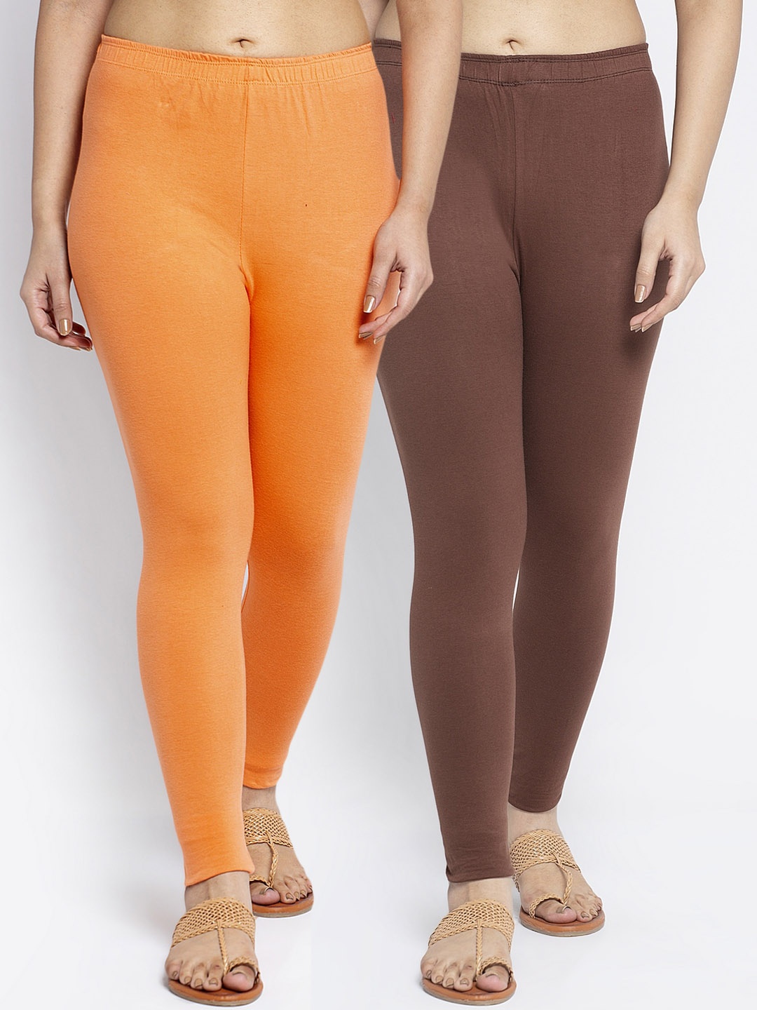 

Jinfo Women Pack Of 2 Solid Ankle-Length Leggings, Orange