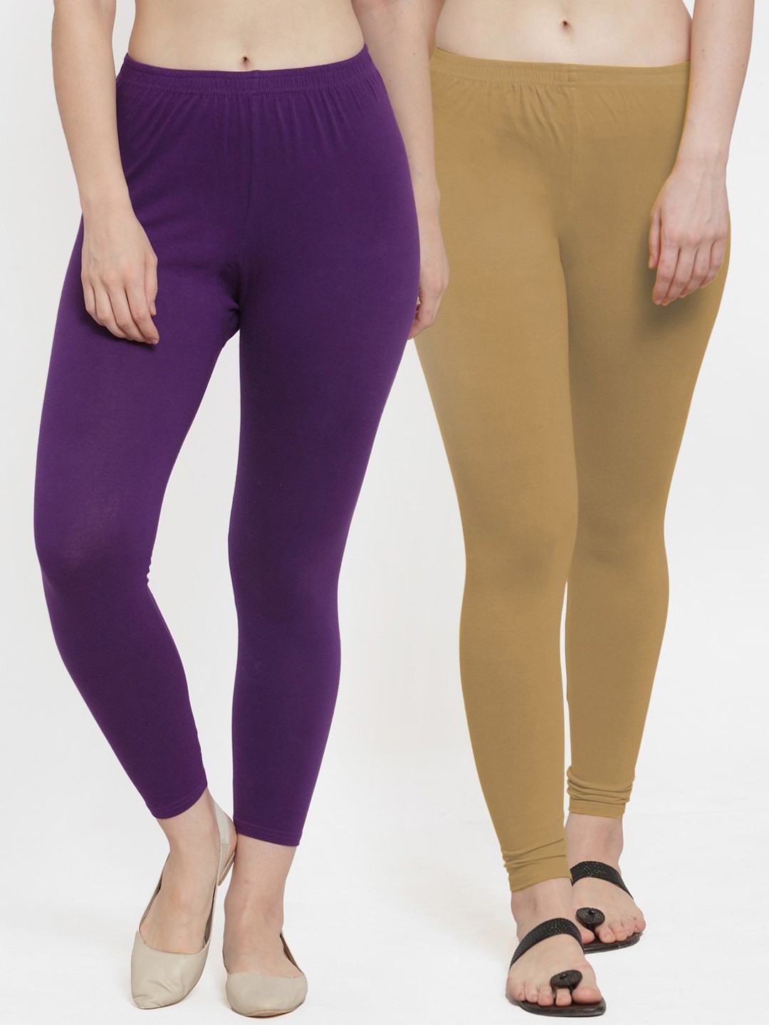 

Jinfo Women Purple & Dark Skin Pack of 2 Super combod Cotton Lycra Ankle Length Leggings