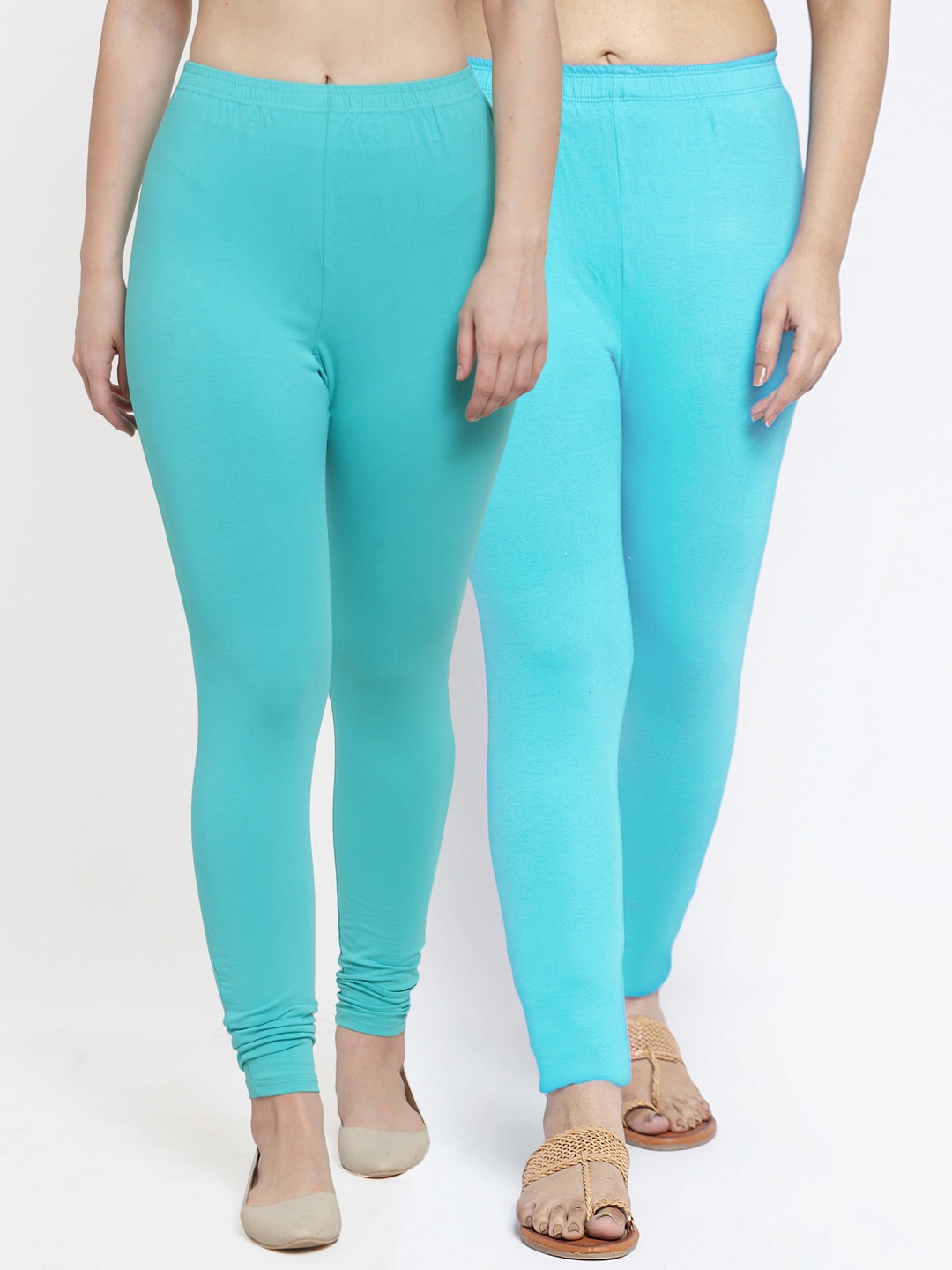 

Jinfo Women Pack Of 2 Sea Green & Blue Solid Ankle Length Leggings Leggings