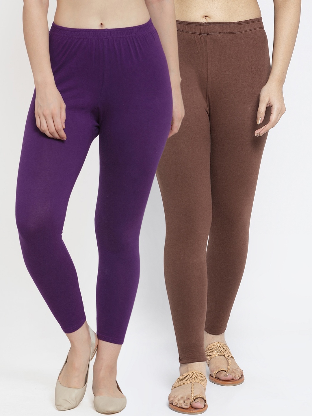 

Jinfo Women Pack Of 2 Solid Ankle Length Leggings, Purple