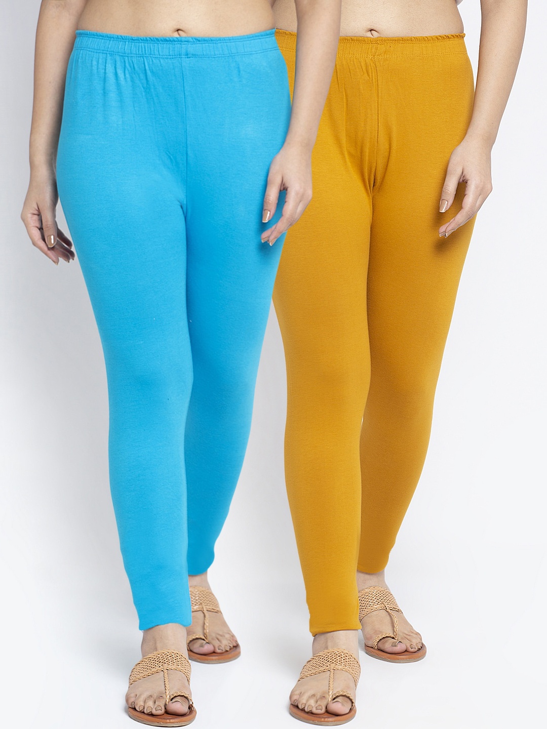 

Jinfo Women Pack Of 2 Solid Ankle-Length Leggings, Yellow