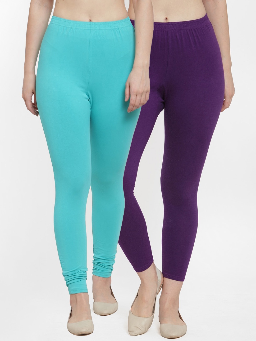 

Jinfo Women Pack Of 2 Solid Cotton Lycra Ankle-Length Leggings, Purple