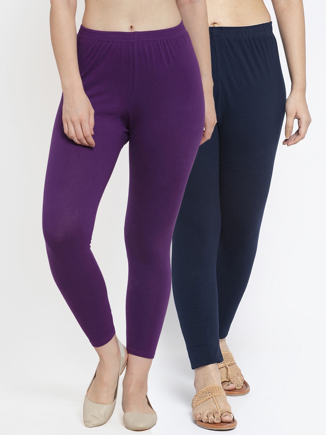 

Jinfo Women Pack of 2 Solid Ankle Length Leggings, Purple
