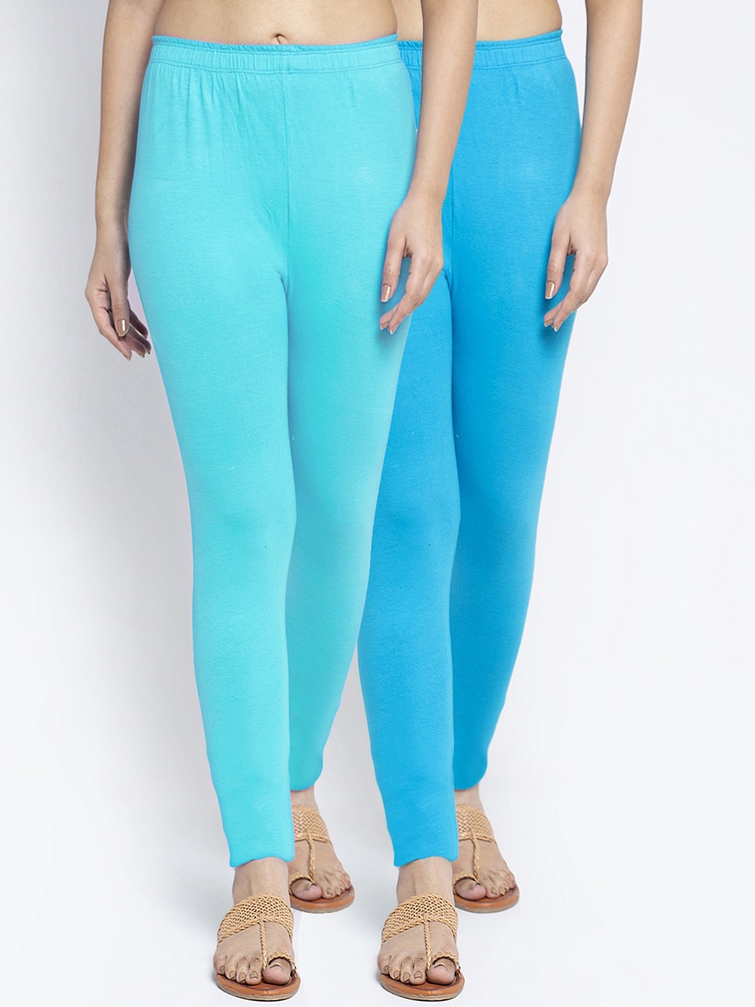 

Jinfo Women Pack of 2 Solid Ankle Length Leggings, Blue