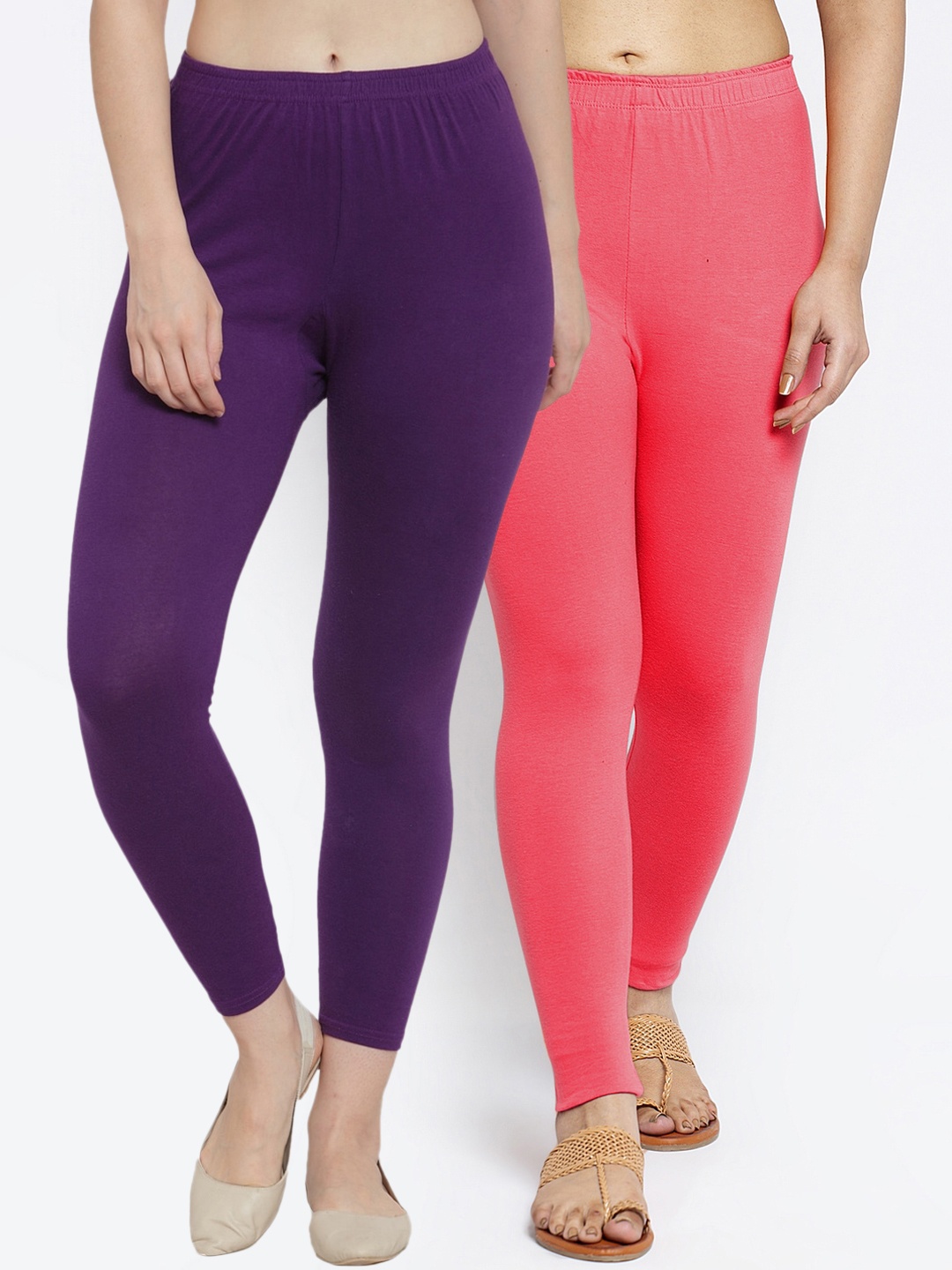 

Jinfo Women Pack Of 2 Solid Ankle-Length Leggings, Purple