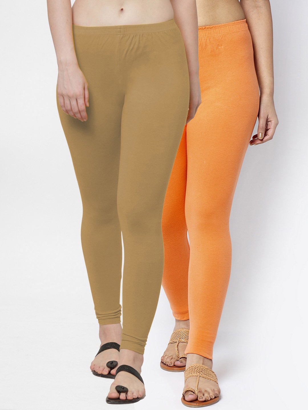 

Jinfo Women Pack Of 2 Orange & Beige Ankle-Length Leggings