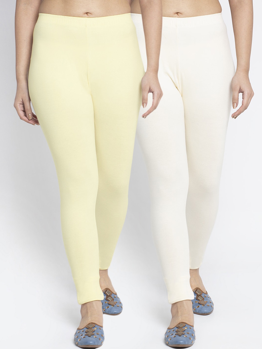 

Jinfo Women's Pack Of 2 Solid Ankle Length Leggings, White