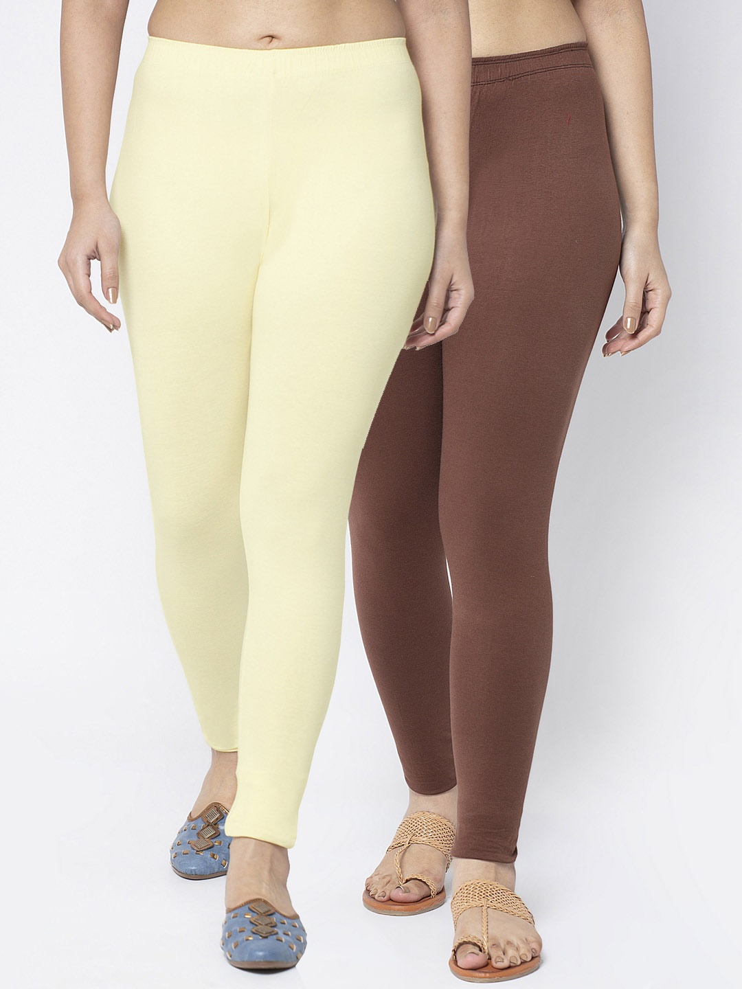 

Jinfo Women Pack Of 2 Solid Brown Ankle Length Leggings
