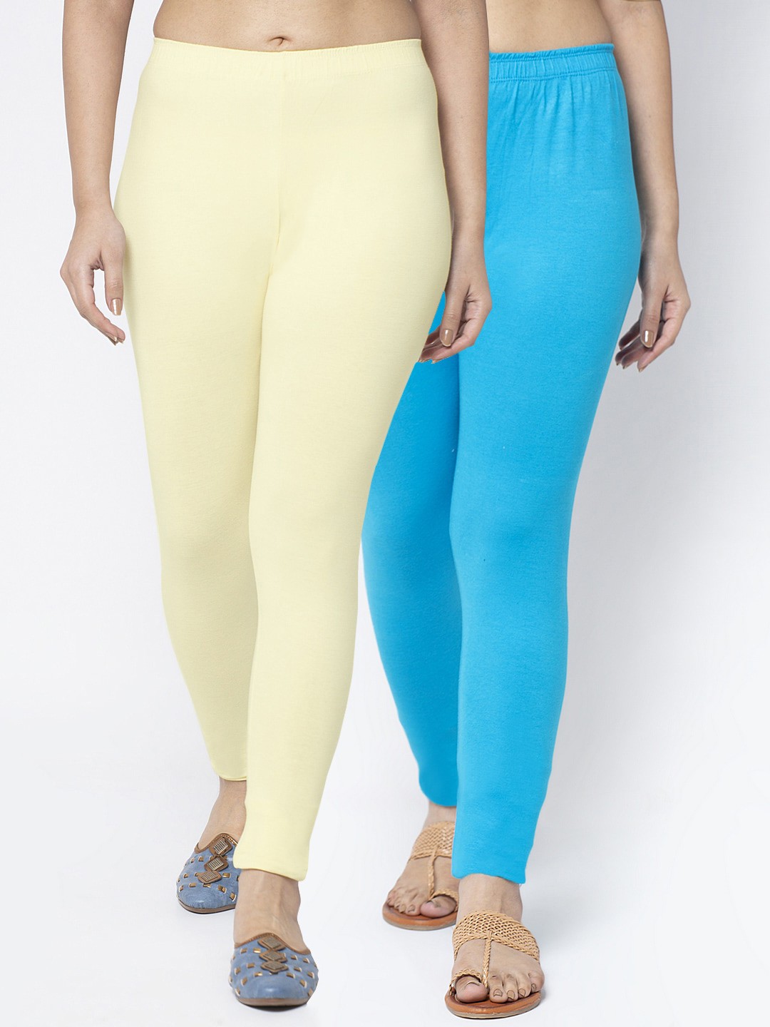 

Jinfo Women Set of 2 Turquoise Blue & Cream Solid Ankle Length Leggings