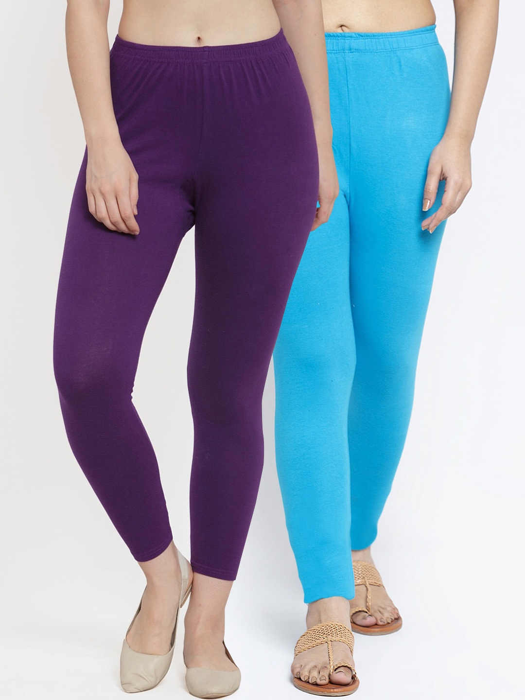 

Jinfo Women Pack Of 2 Solid Cotton Lycra Ankle-Length Leggings, Purple