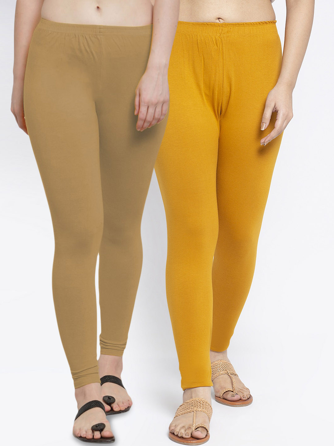

Jinfo Women Pack of 2 Solid Ankle Length Leggings, Yellow