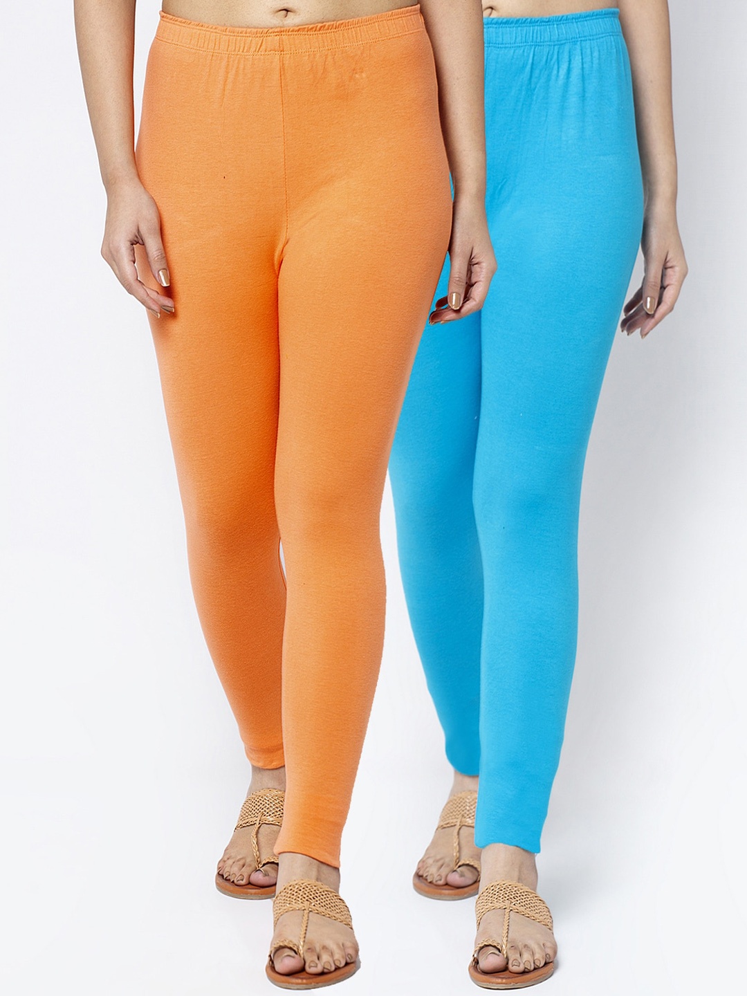 

Jinfo Women Pack Of 2 Solid Ankle-Length Leggings, Orange