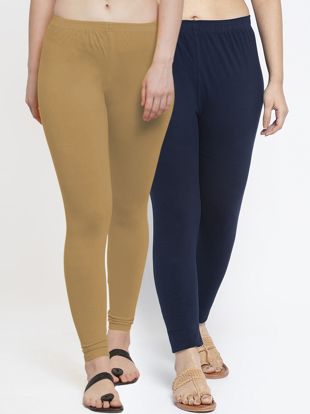 

Jinfo Women Pack of 2 Navy Blue & Brown Solid Ankle-Length Leggings