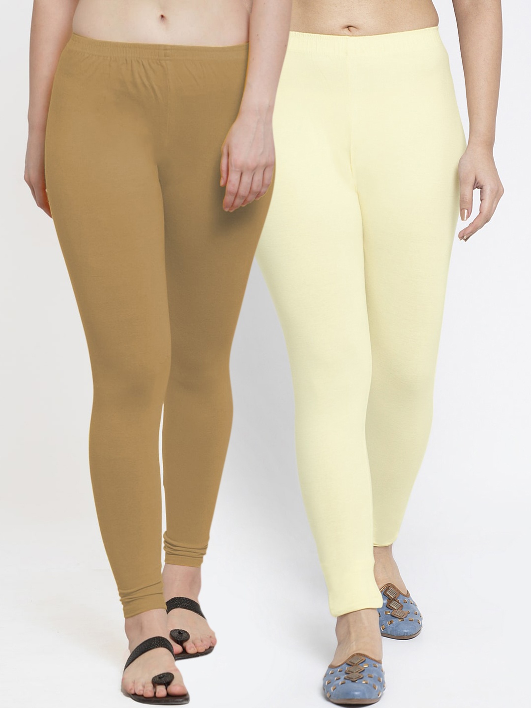 

Jinfo Women Pack Of 2 Beige & Cream-Coloured Ankle-Length Leggings
