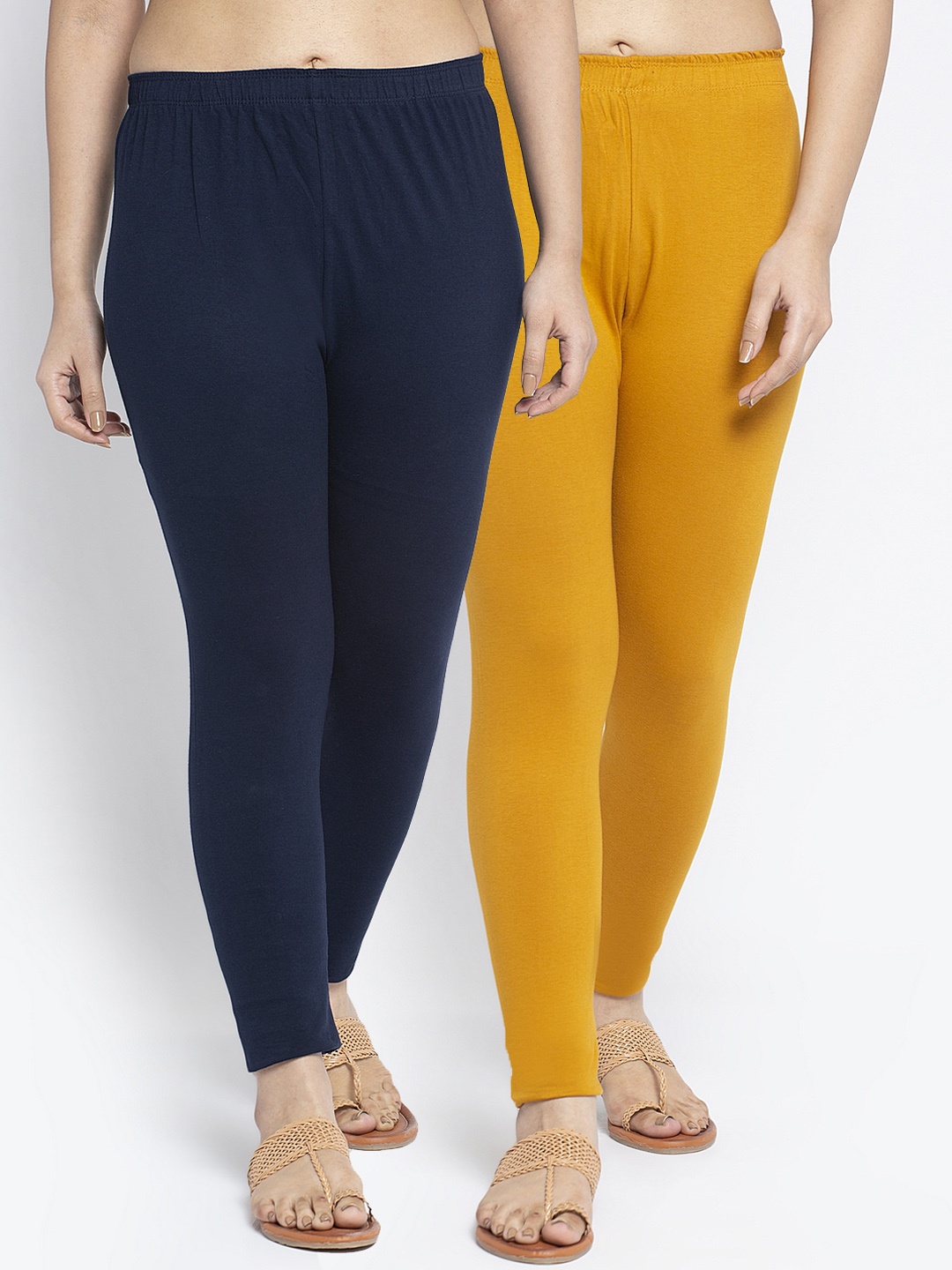 

Jinfo Women Navy Blue & Yellow Pack of 2 Solid Ankle Length Leggings