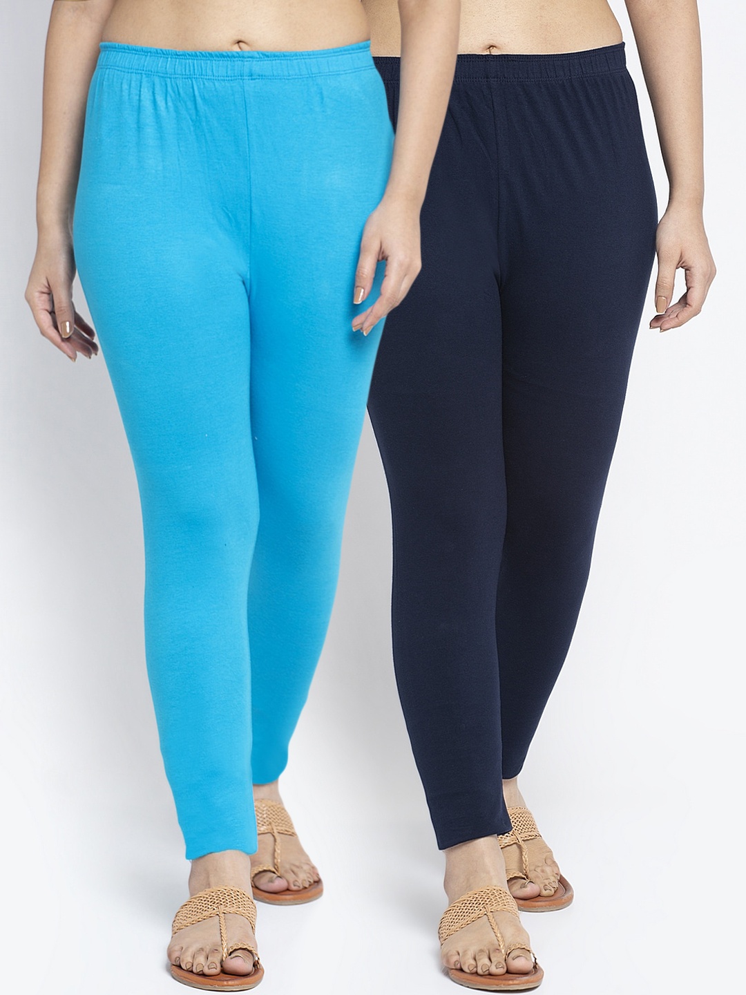 

Jinfo Women Pack of 2 Solid Ankle Length Leggings, Navy blue