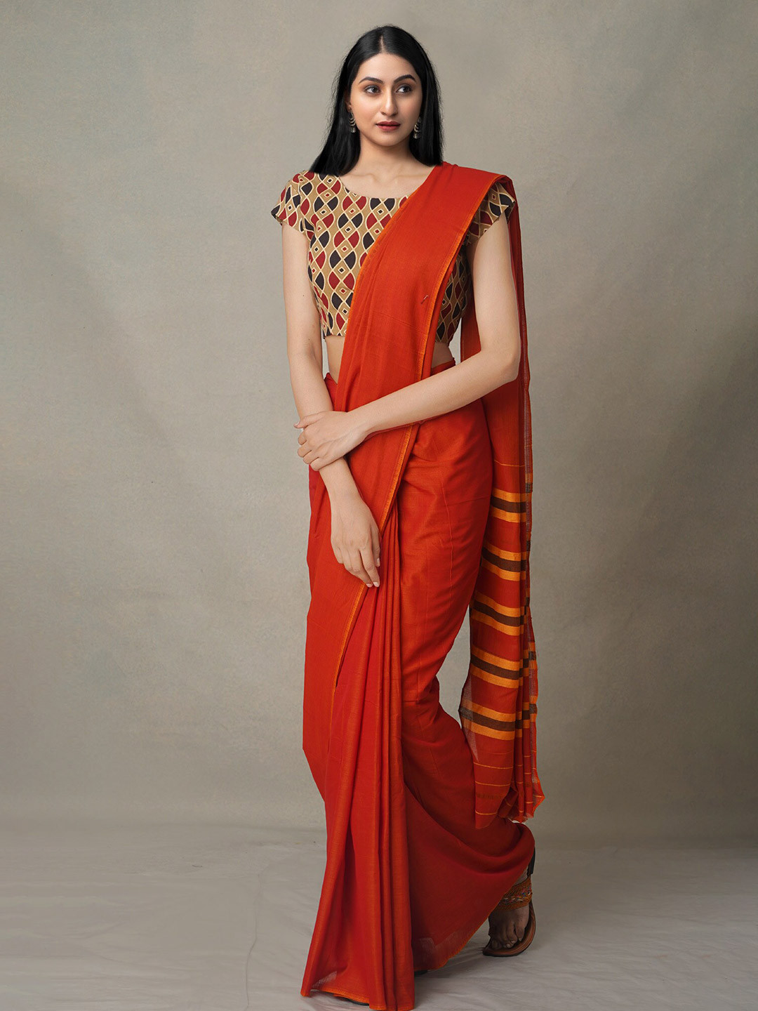 

Unnati Silks Red & Mustard Pure Cotton Narayan Peth Saree