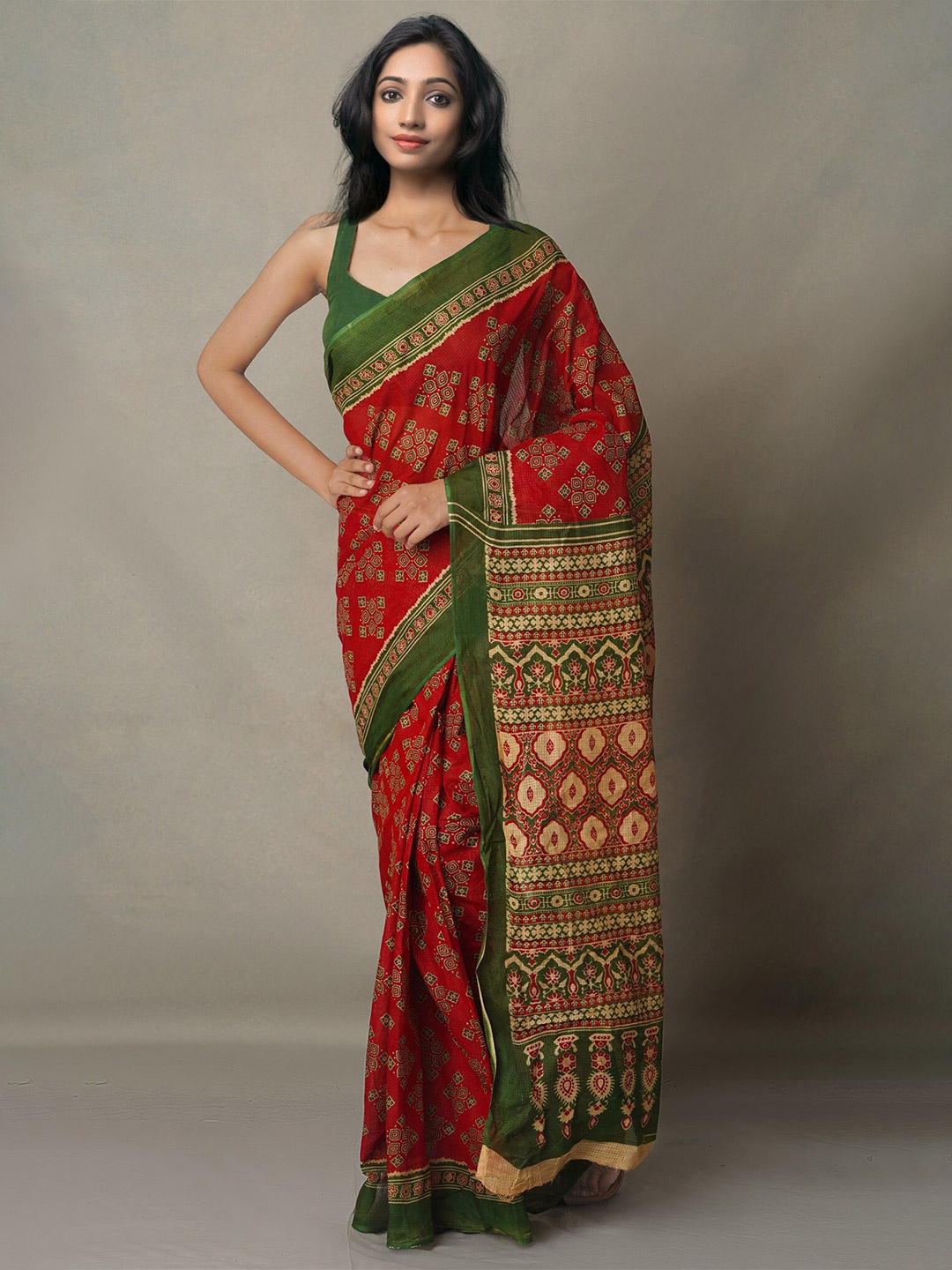 

Unnati Silks Maroon & Green Tie and Dye Pure Cotton Kota Saree
