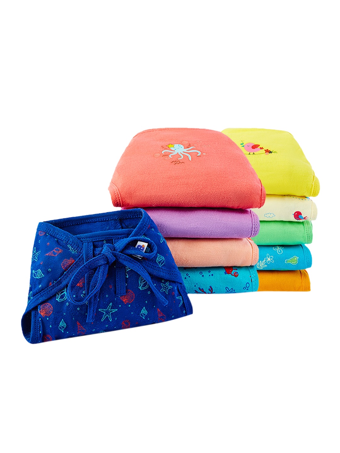 

SuperBottoms Infants Set of 10 Printed SustainableCotton Semi-Waterproof Super Dry Feel Nappy, Multi