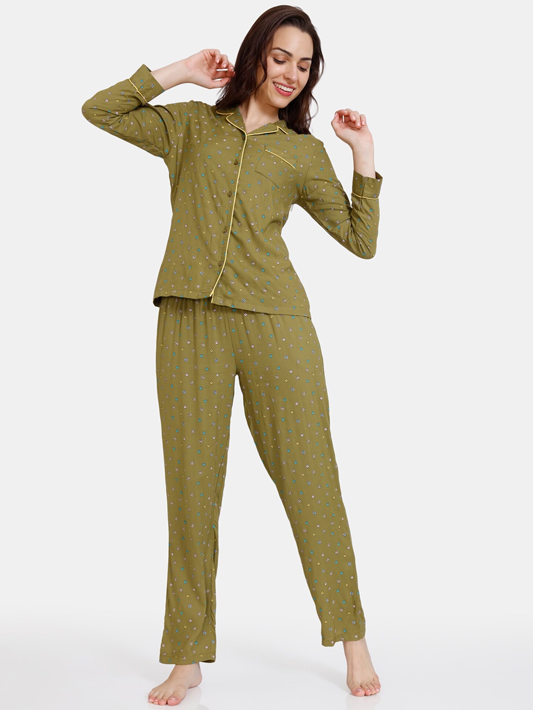 

Zivame Women Green Printed Night suit