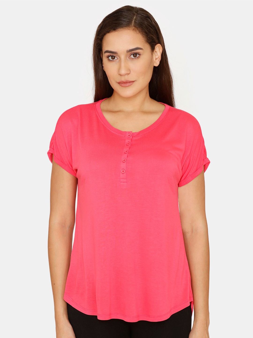 

Zivame Women Pink Longline Buttoned Top