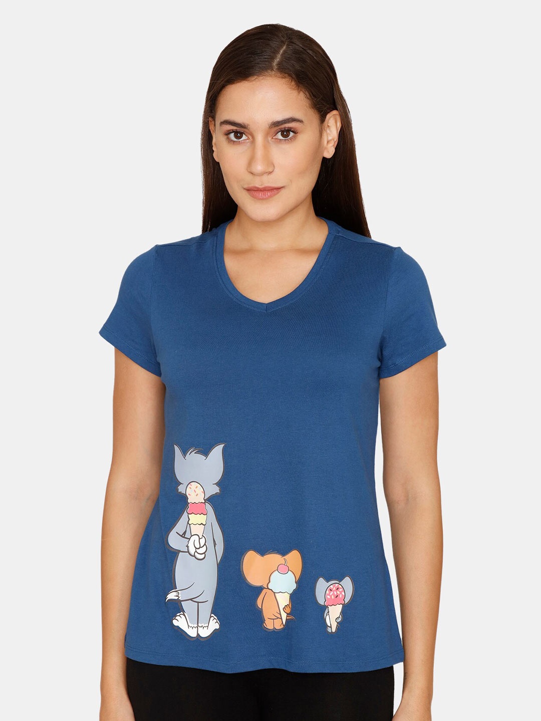 

Zivame Women Blue Print Applique Top