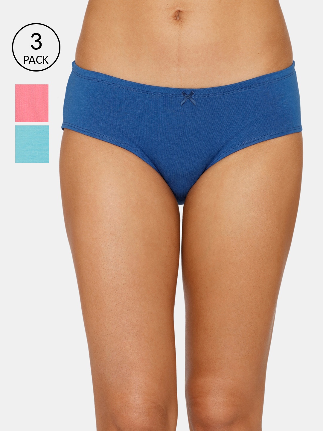 

Zivame Women Pack of 3 Navy Blue & Pink Solid Hipster Brief
