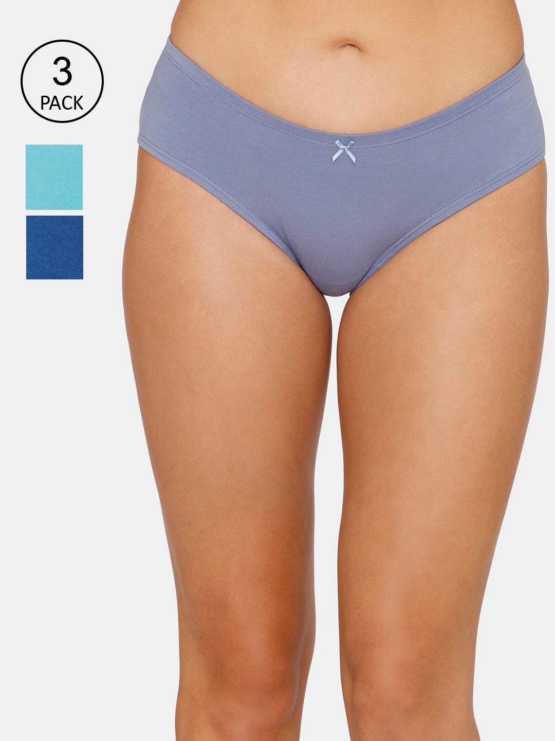 

Zivame Women Pack Of 3 Solid Hipster Briefs, Blue