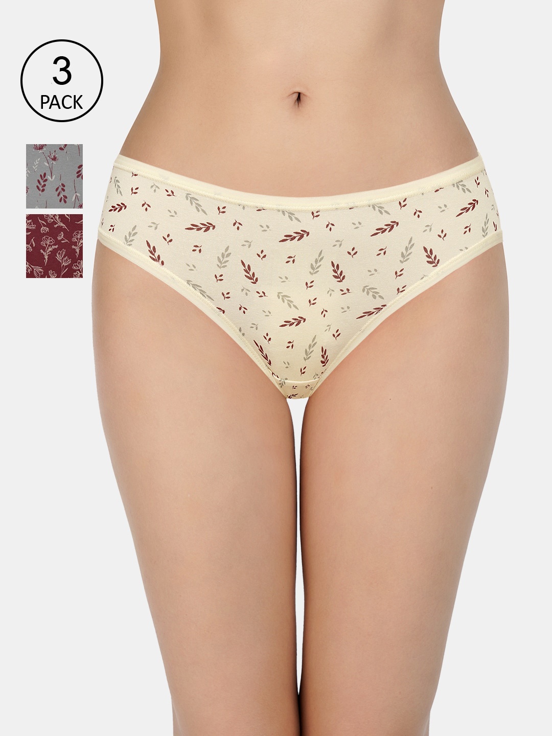

Amante Women Pack of 3 Printed Low Rise Bikini Brief - PPK33102, Grey