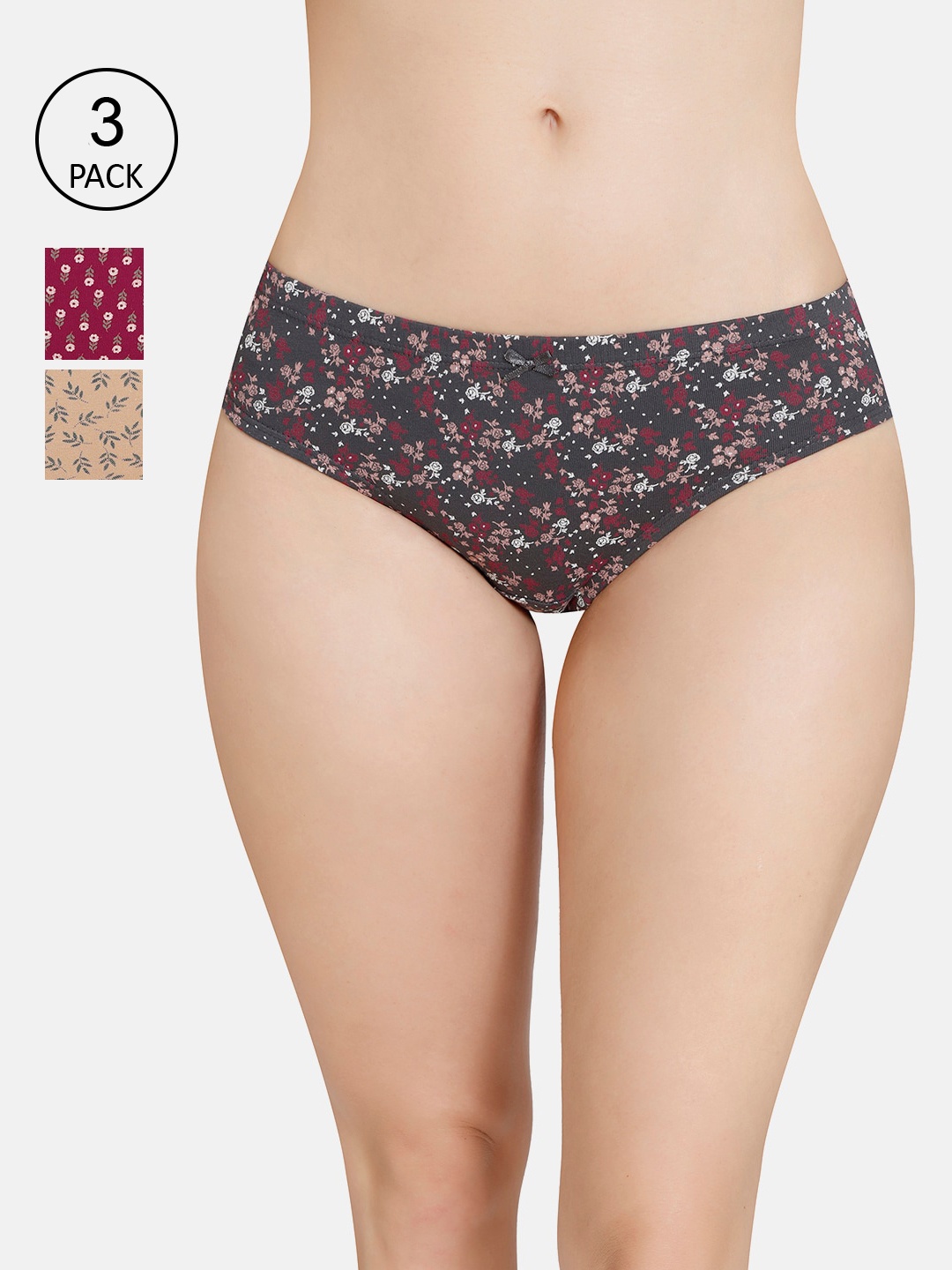 

Amante Women Pack of 3 Printed Mid Rise Bikini Brief - PPK33105, Black