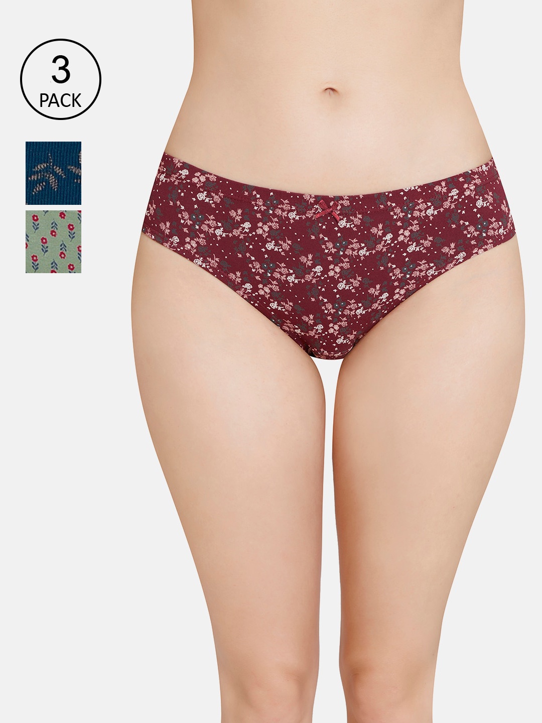 

Amante Women Pack of 3 Printed Mid Rise Bikini Brief - PPK33105, Maroon