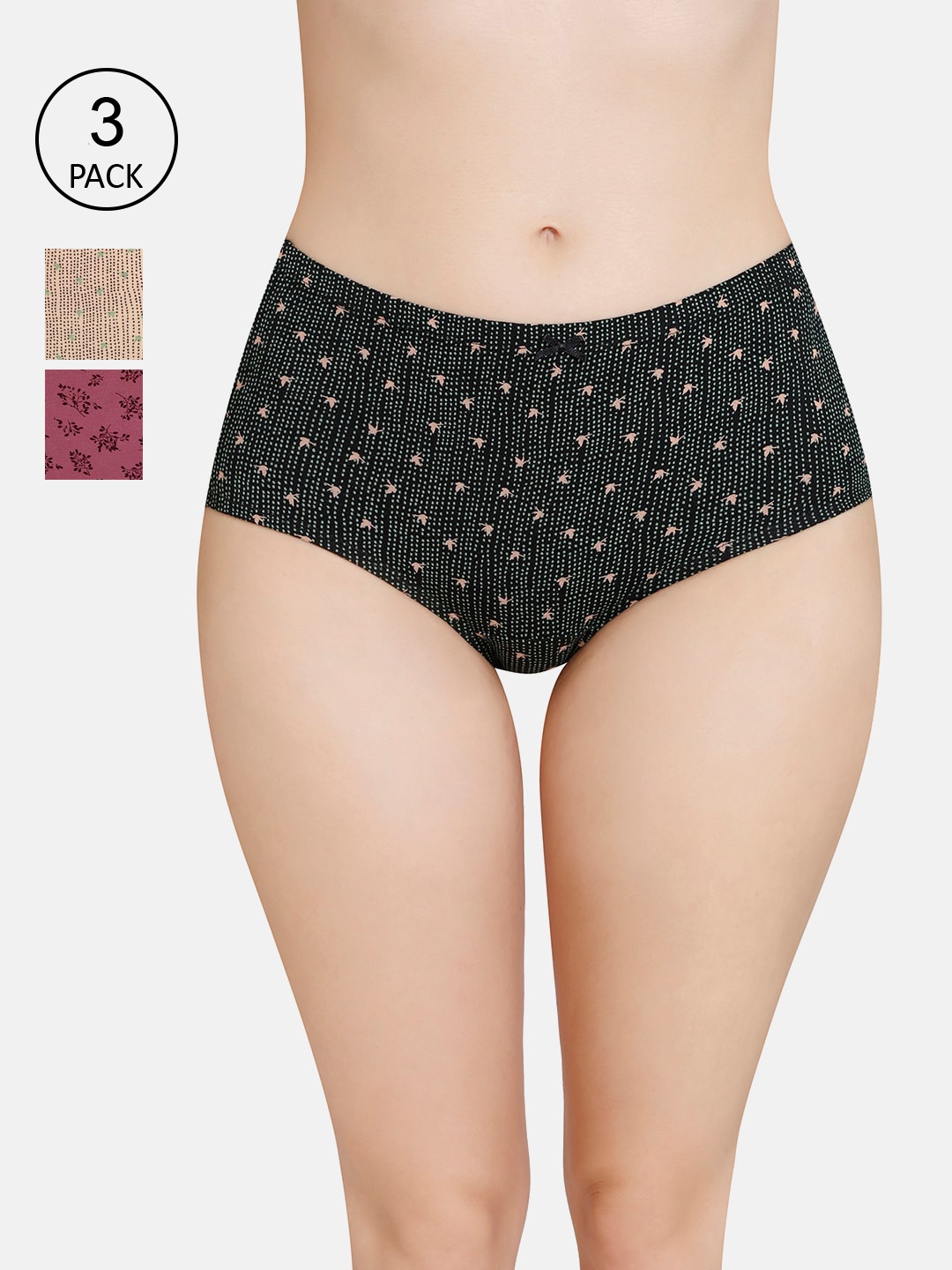 

Amante Women Printed Pack of 3 High Rise High Waist Basic Briefs- PPK53105, Black