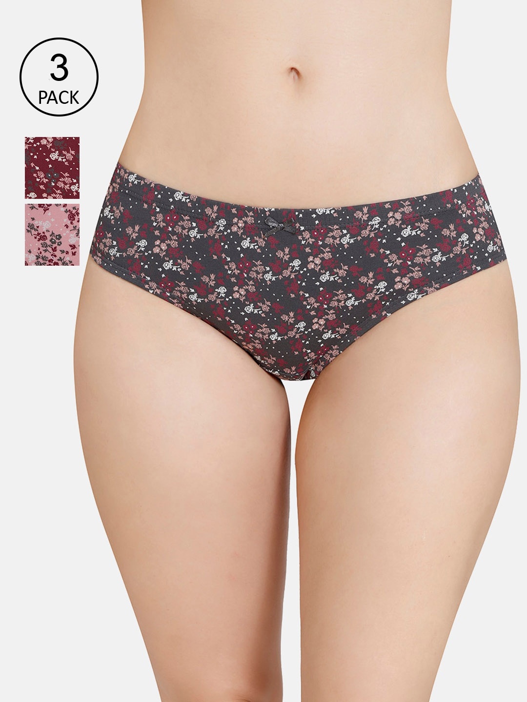 

Amante Women Pack of 3 Printed Mid-Rise Bikini Briefs PPK33105, Maroon