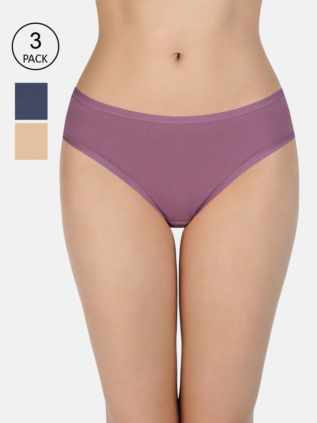 

Amante Women Solid Pack of 3 Low Rise Bikini Briefs PPK33002, Navy blue