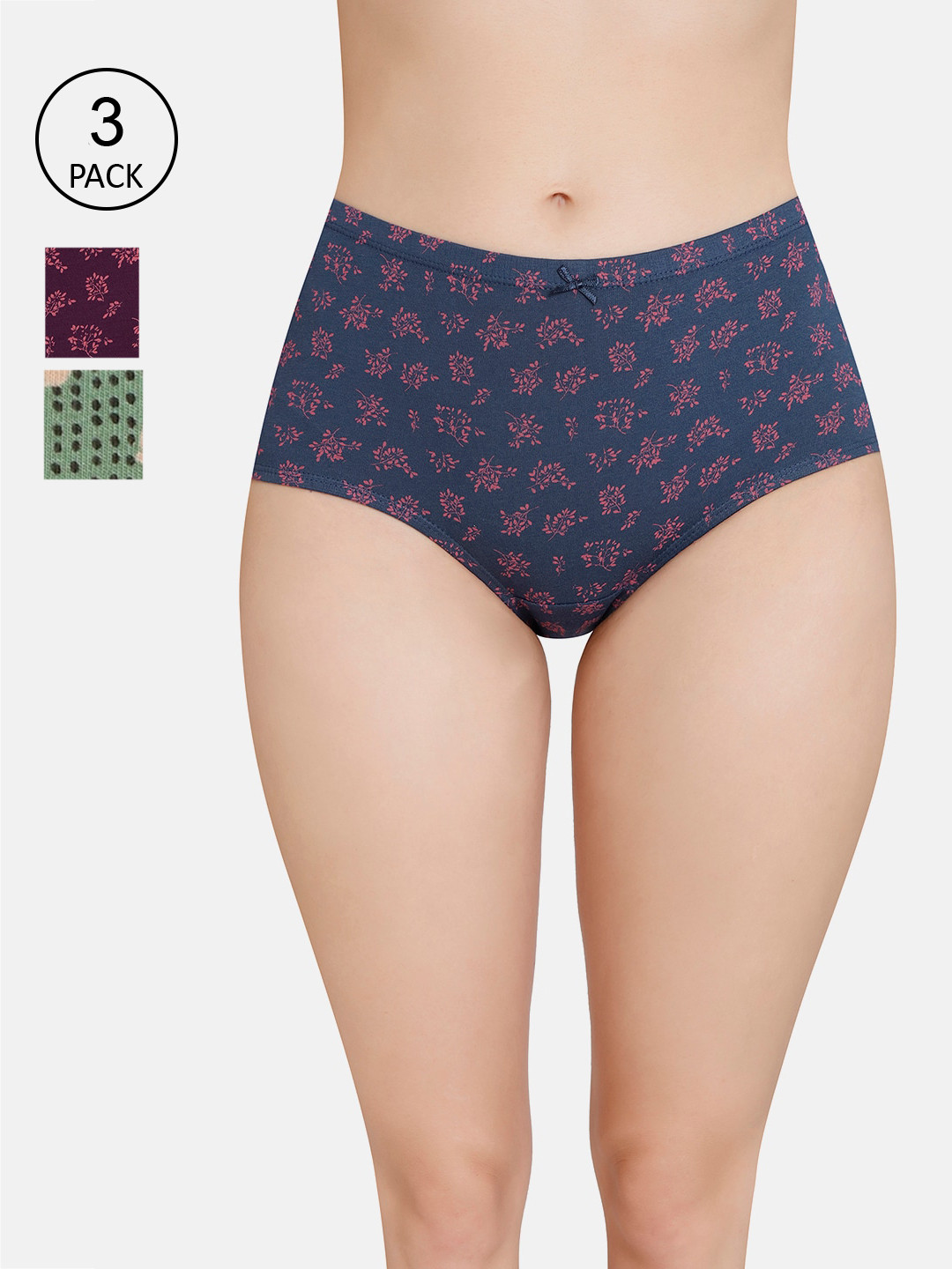 

Amante Women Printed Pack of 3 High Rise High Waist Basic Brief - PPK53105, Navy blue