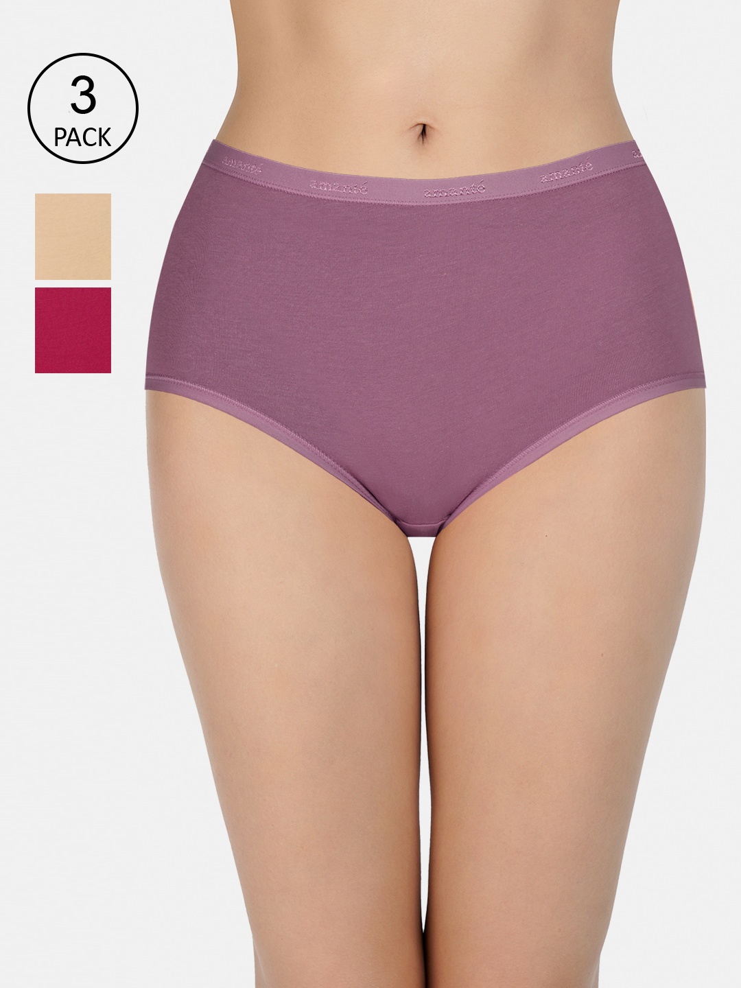 

Amante Women Pack Of 3 Solid High-Rise High Waist Basic Briefs PPK53001, Beige