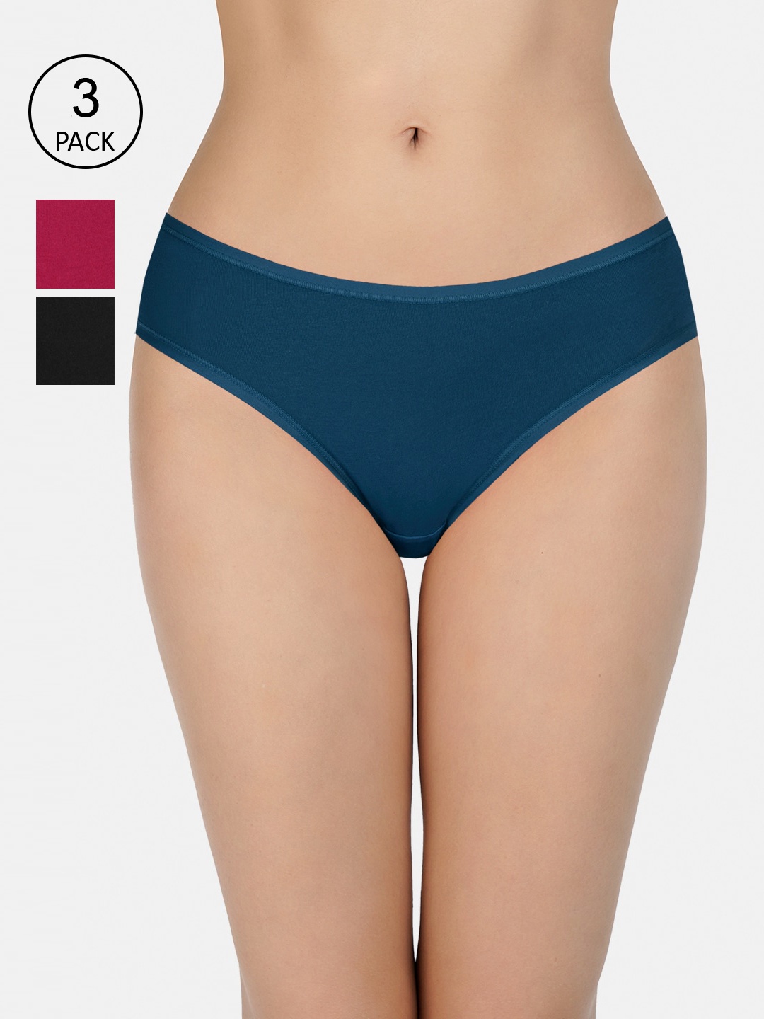 

Amante Women Pack Of 3 Pink Black & Blue Solid Bikini Briefs