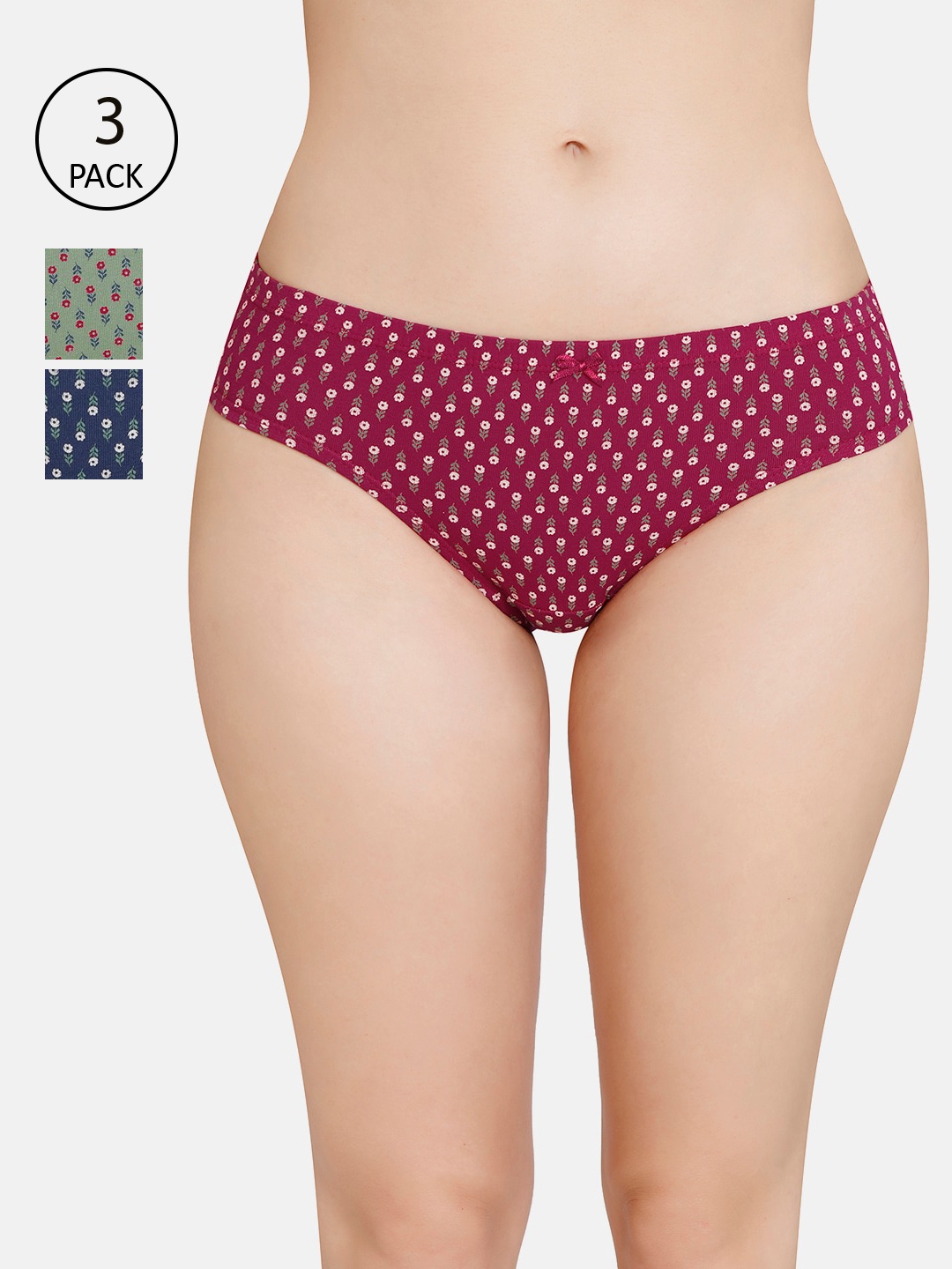 

Amante Women Pack of 3 Printed Mid Rise Bikini Brief - PPK33105, Green