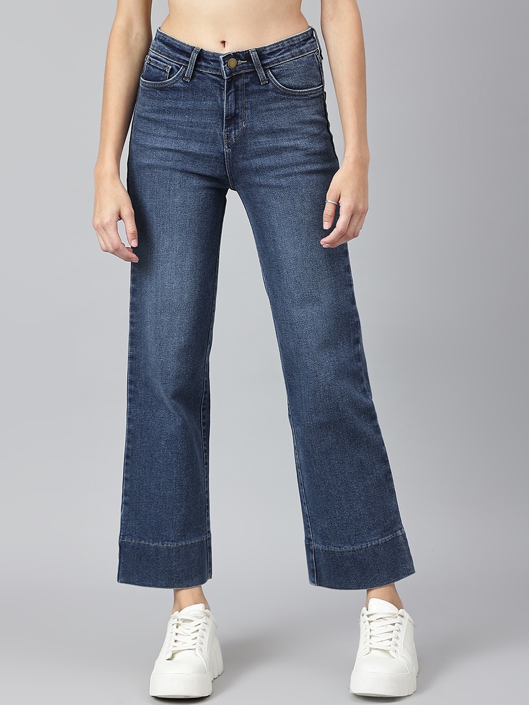 

Xpose Women Navy Blue Comfort Wide Leg High-Rise Light Fade Stretchable Jeans