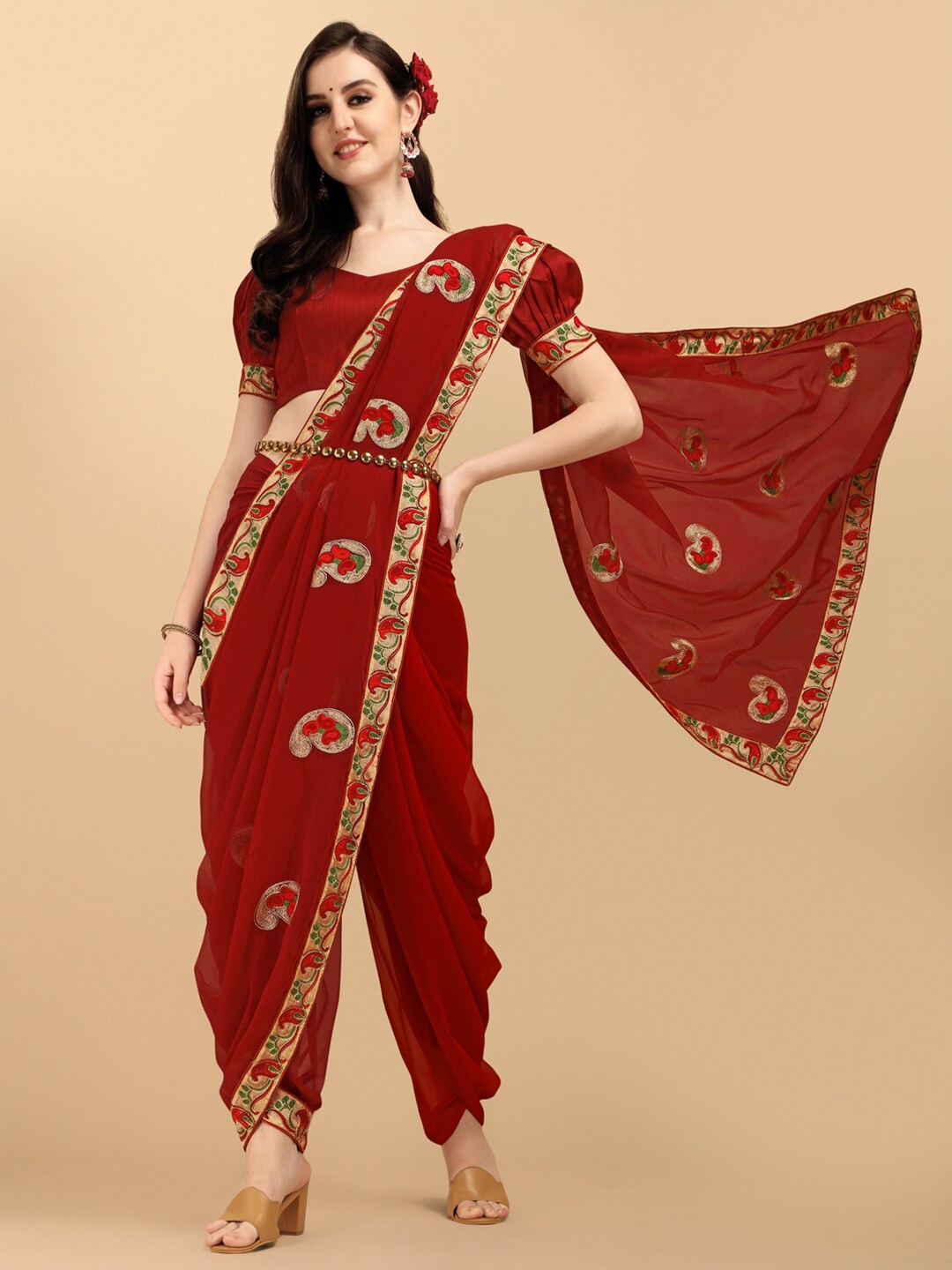 

KALINI Women Embroidered Georgette Saree, Red