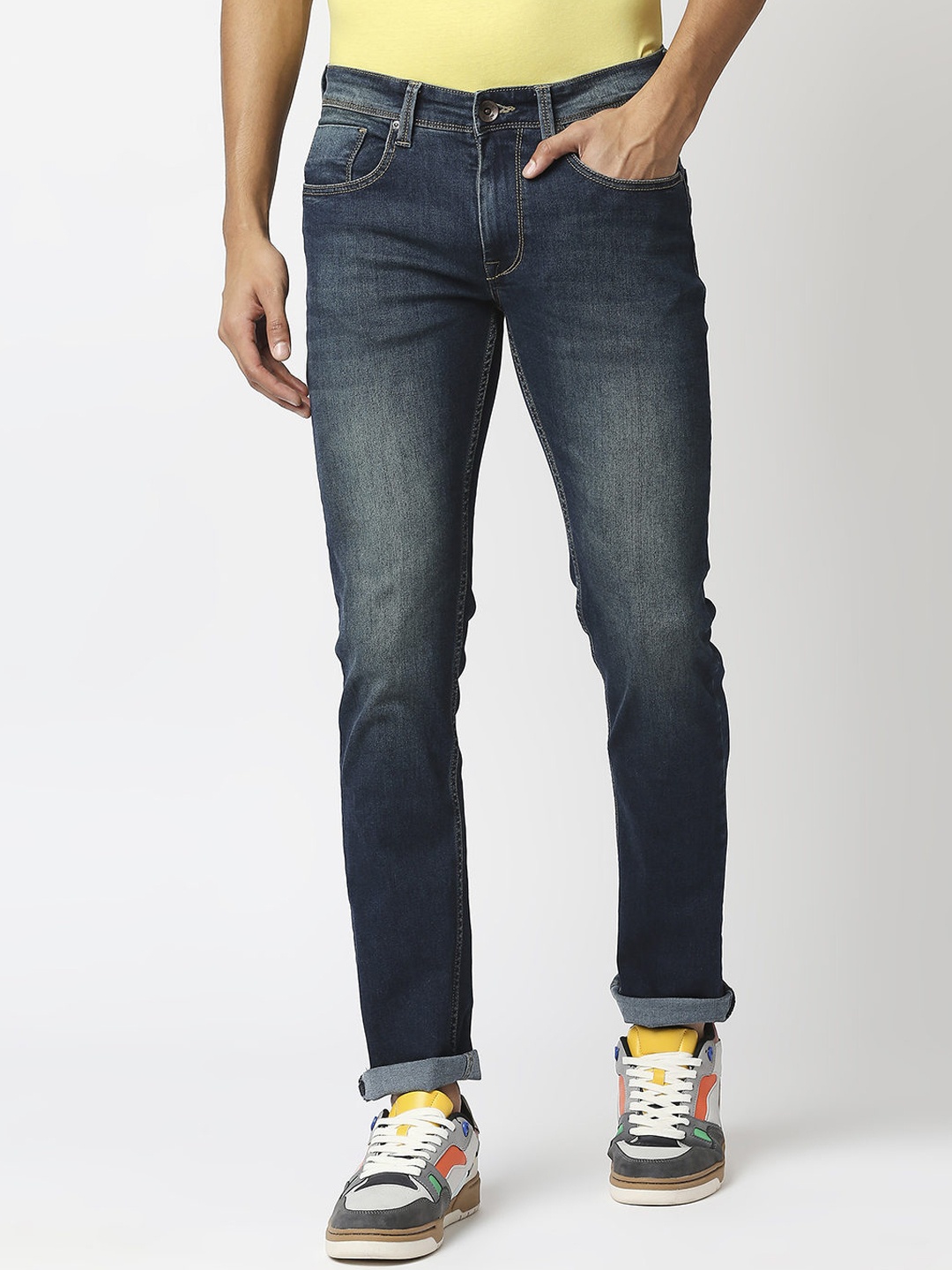 

Pepe Jeans Men Slim Fit Low Distress Heavy Fade Jeans, Blue