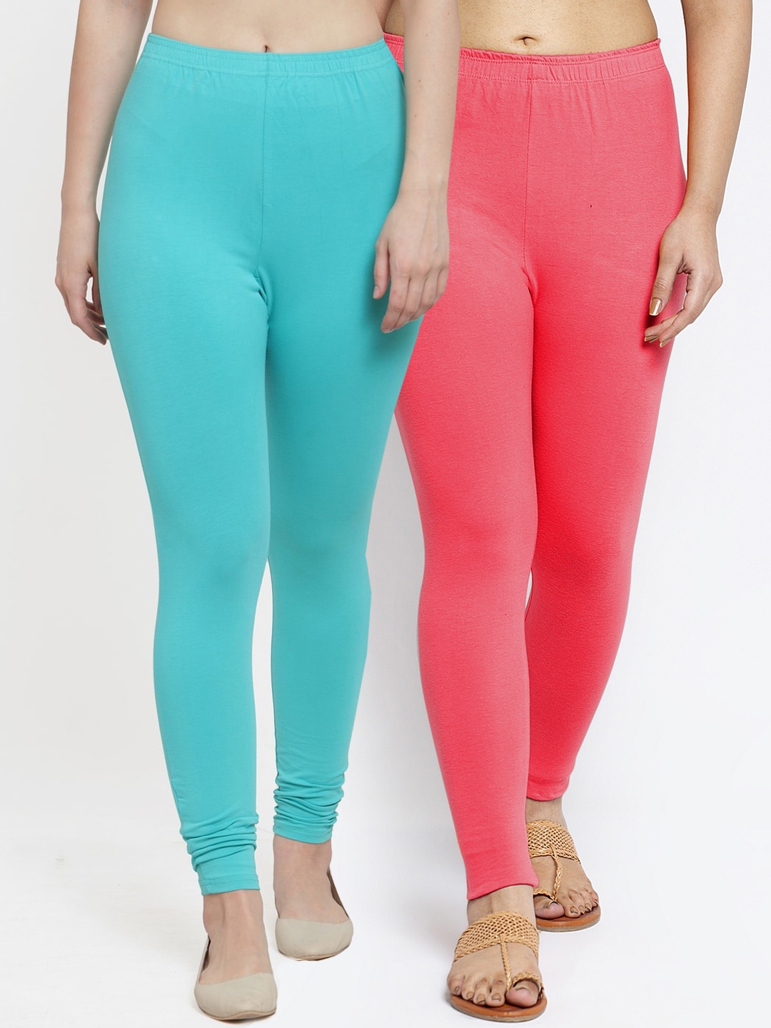 

GRACIT Women Pack Of 2 Solid Ankle-Length Leggings, Peach