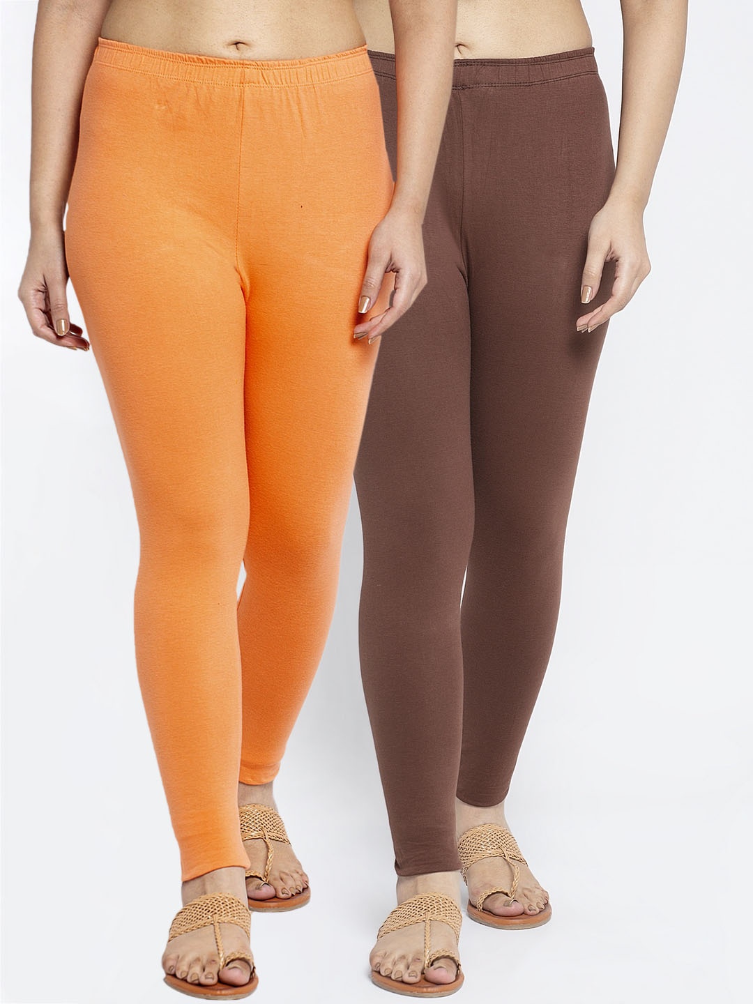 

GRACIT Women Pack Of 2 Solid Ankle-Length Leggings, Orange