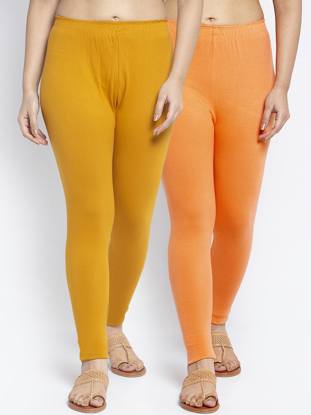 

GRACIT Women Pack of 2 Solid Ankle Length Leggings, Orange