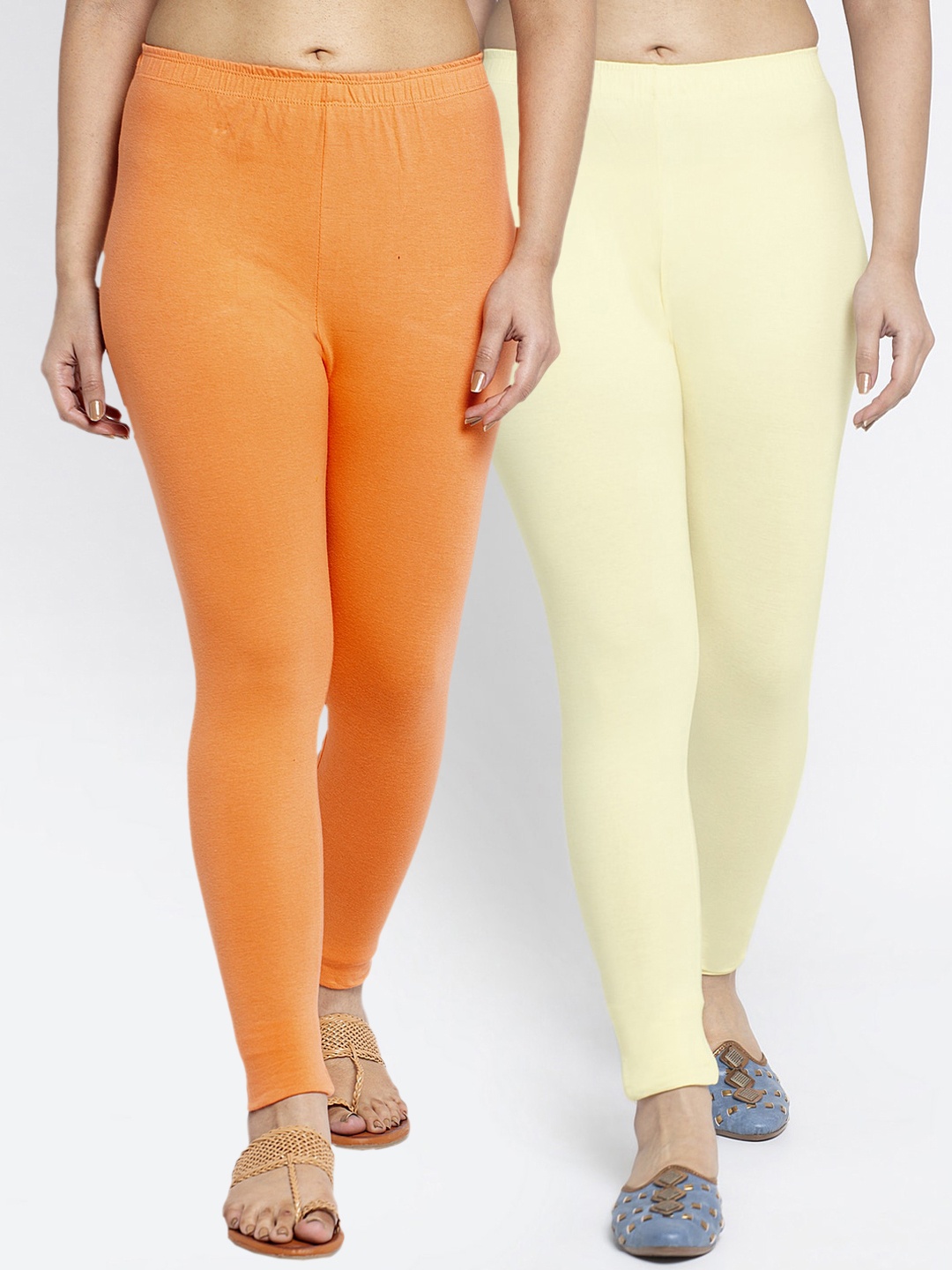 

GRACIT Women Pack Of 2 Solid Ankle-Length Leggings, Orange