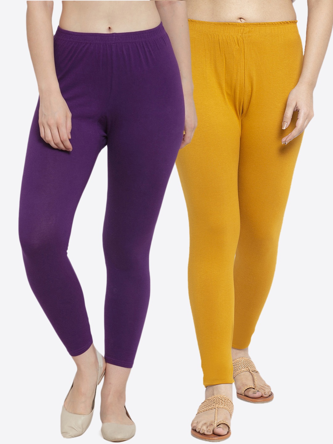 

GRACIT Women Pack Of 2 Solid Ankle-Length Leggings, Purple