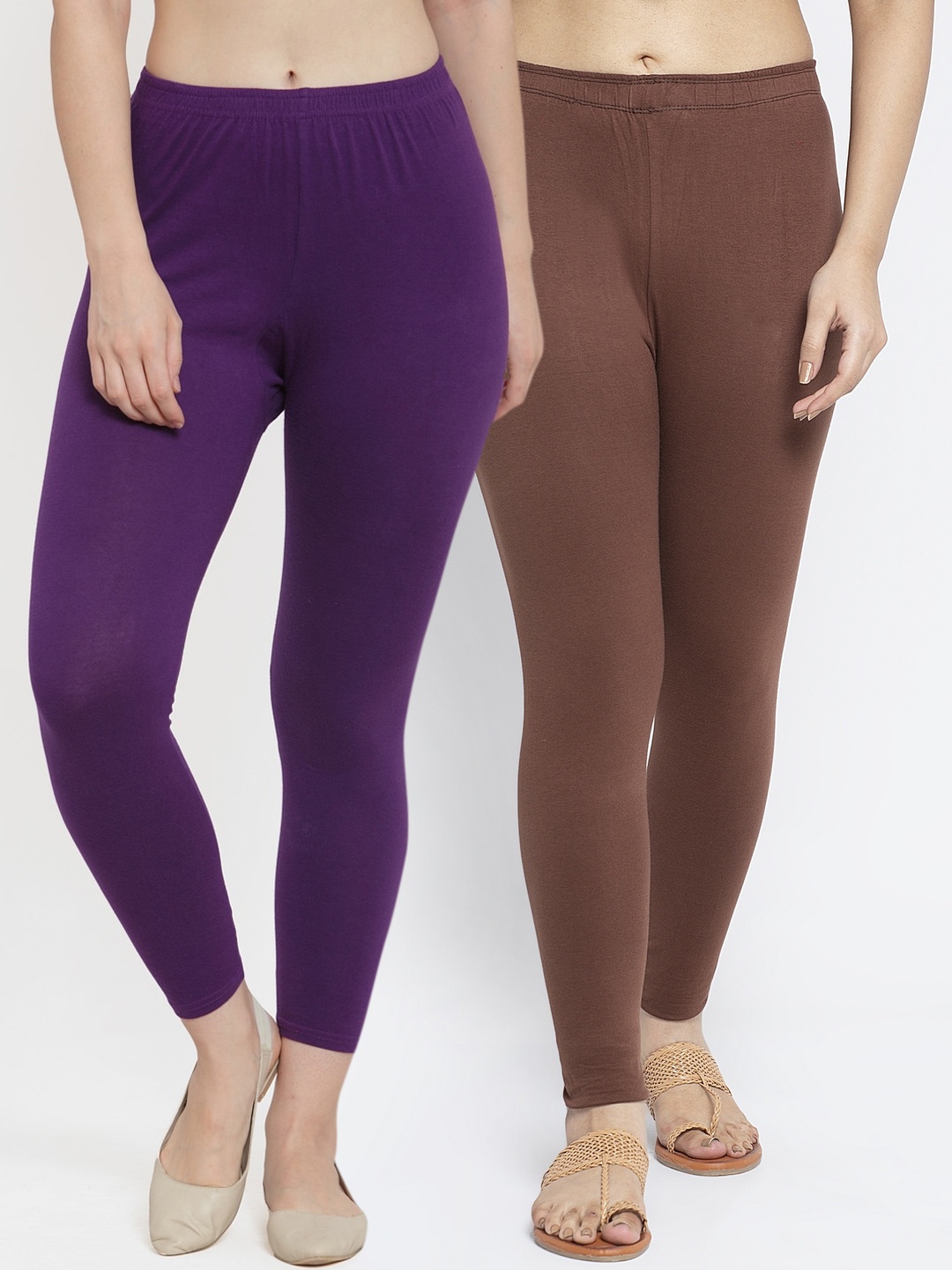 

GRACIT Women Pack Of 2 Solid Ankle-Length Leggings, Purple