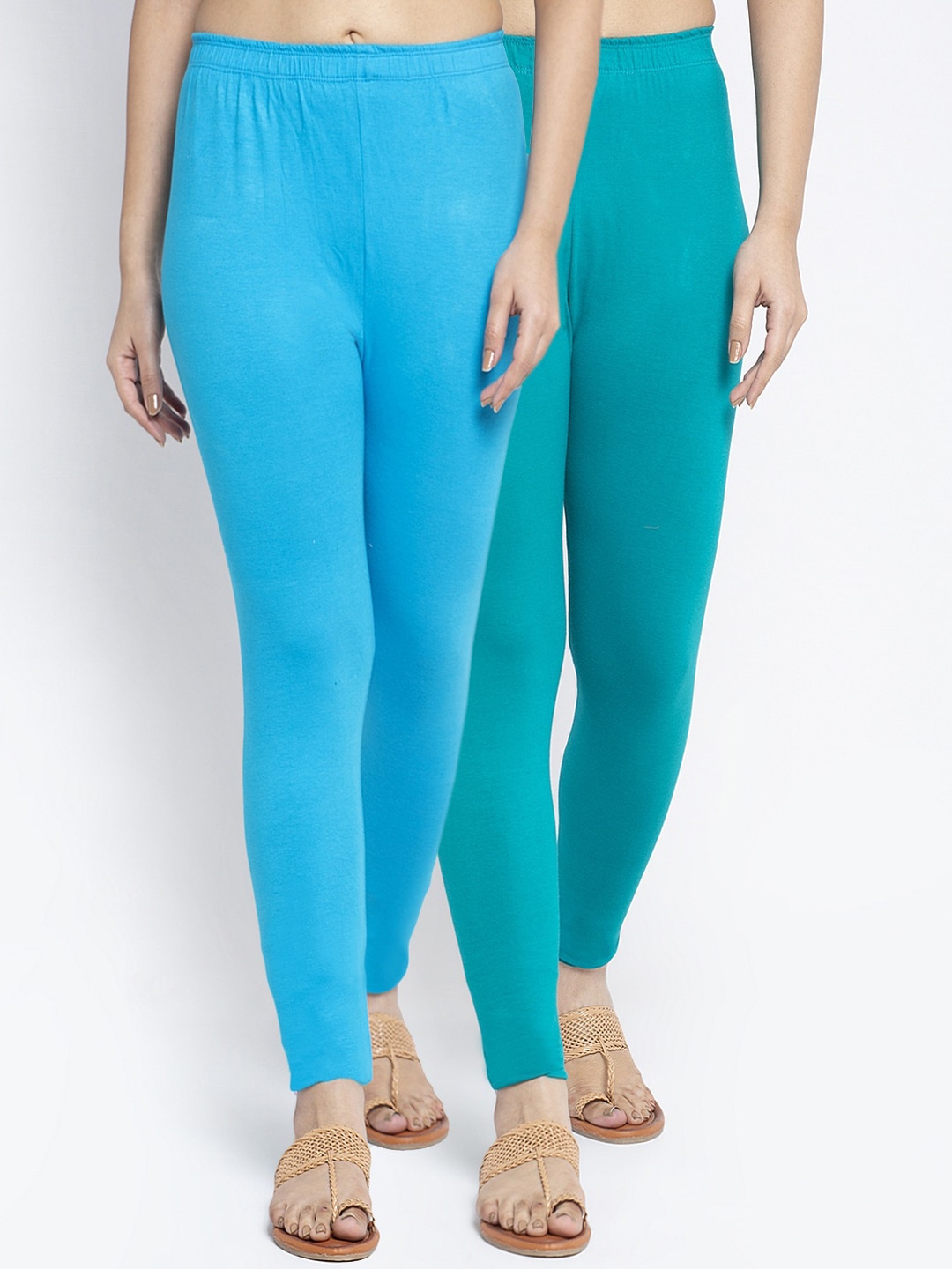 

GRACIT Women Pack Of 2 Solid Ankle-Length Leggings, Blue