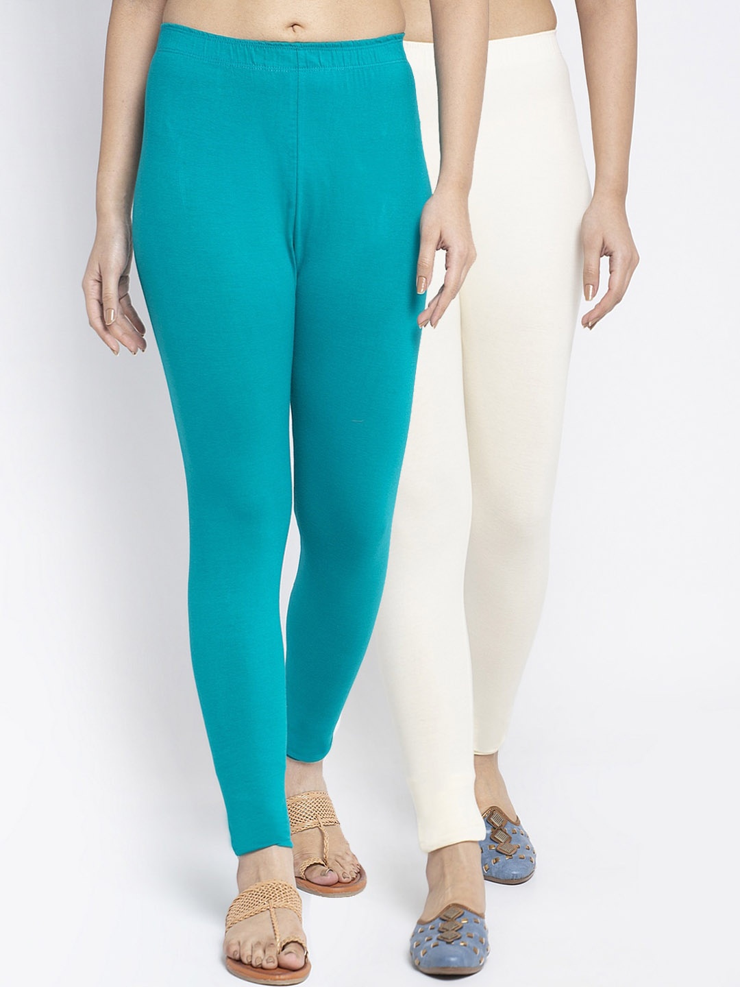 

GRACIT Women Pack Of 2 Solid Ankle-Length Leggings, White